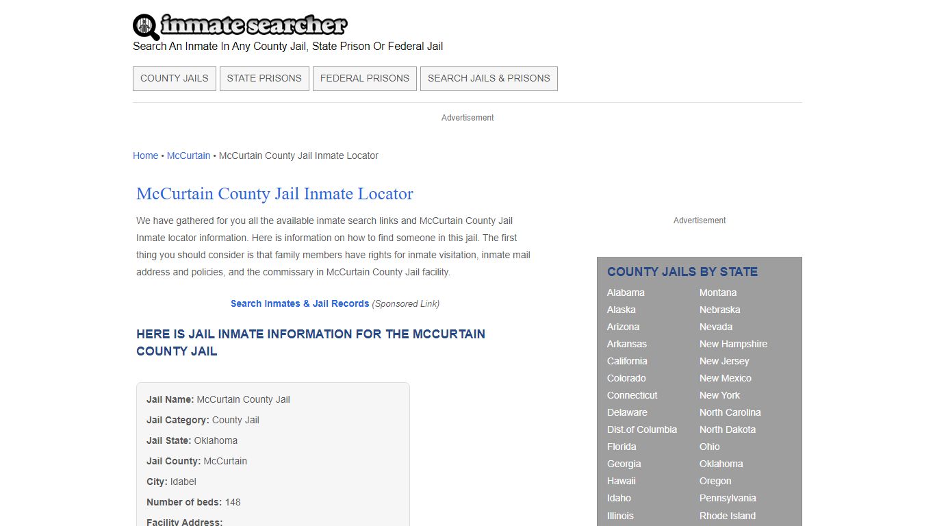McCurtain County Jail Inmate Locator - Inmate Searcher